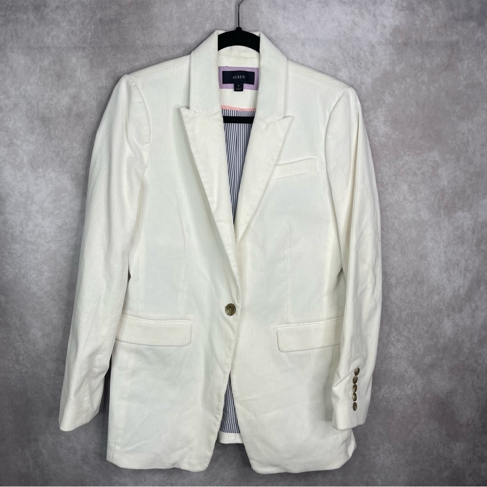 J. Crew Long Parke Blazer Corduroy Jacket In Ivory Women's Size 4